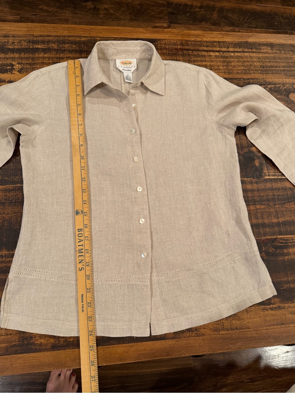 Talbots Neutral Beige Linen-Blend Button-Down Shirt - Picture 6 of 7